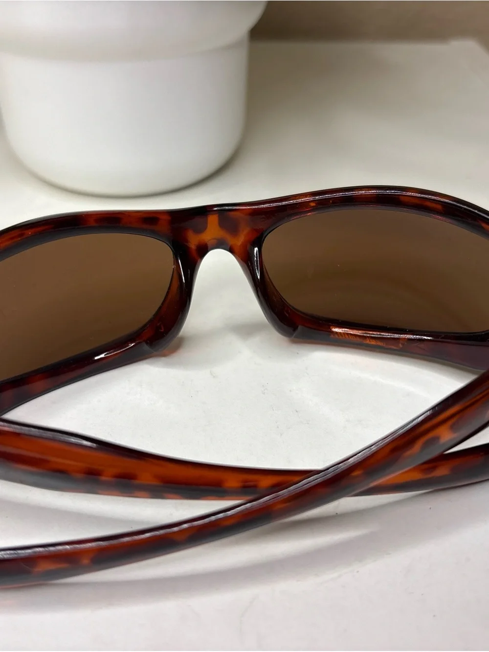 Vintage Tortoise Wrap-Around Sport Sunglasses Y2K Silver Cross Accent